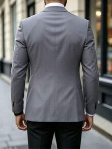 Men's Light Gray Slim Fit Casual Business Commute Single-Breasted Blazer Jacket, Mature Style, Versatile, Easy Care - Grey - View 3