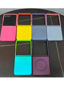 漸層磁吸色塊手機殼，適用於 Galaxy Z Flip 7 Z Flip6 ZFlip 5 ZFlip4 ZFlip 3 5G，支援無線充電，軟性液態矽膠背蓋 - 橘+黃 - 查看 4