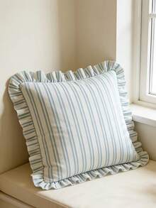 1pc Korean Style Soft Striped Ruffle Pillow Case, Fresh INS Style Bed Head Sofa Decor Square Pillow Cover - No Pillow Insert - Multicolor - View 12