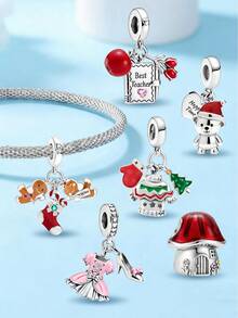 1pc Fashionable Exquisite Mushroom Dress Tree Beaded Pendant, Suitable For DIY Jewelry Making Such As Bracelets, Necklaces, Etc., Perfect Gift For Women And Girls - Silver - View 2