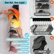 1pc Baseball Cap Storage Rack, Wall-Mounted, Door-Mounted, Cabinet-Mounted Hat Rack; Multi-Layer Hat Storage Design, Suitable For Entryway, Bedroom (Adhesive / Screw Installation Options), Medium/M - Multicolor - View 4
