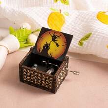 1 hộp nhạc quay tay bằng gỗ họa tiết Halloween, hộp nhạc vẽ trang trí kiểu quầy hàng, quà tặng nhỏ trang trí - Hộp nhạc Halloween - Xem 5