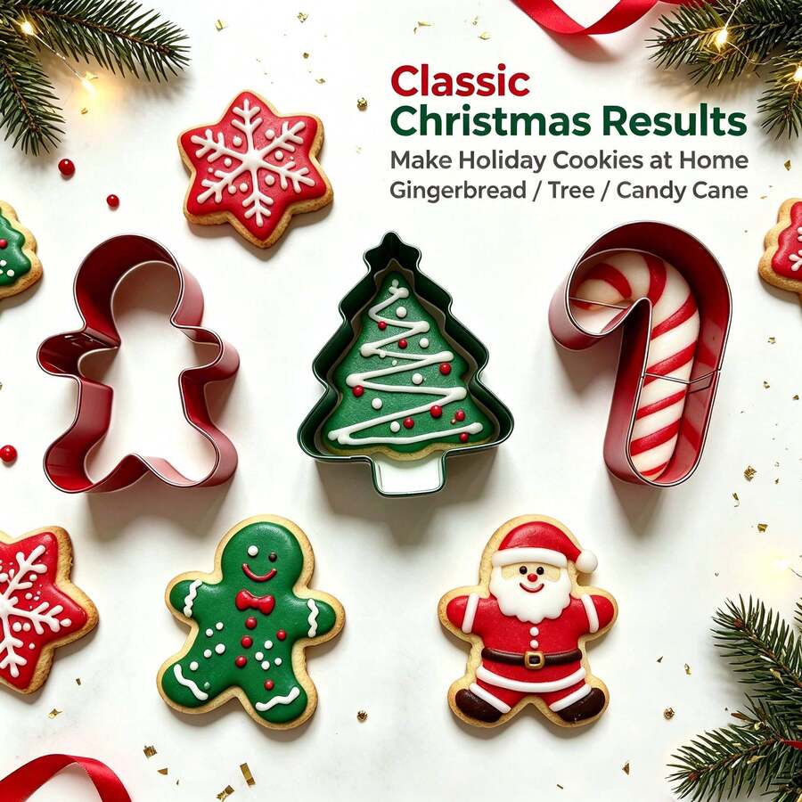 Stainless Steel Christmas Cookie Cutter Set, Gingerbread Man, Christmas Tree, Candy Cane Baking Tools - View 1