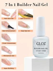 GLOZ 15ML Clear Builder Gel Nail Polish, Strengthening Gel, Extension Gel, Base Gel, 1 Bottle, No Soak-Off, UV LED Extension Nail Gel - Clear - View 2