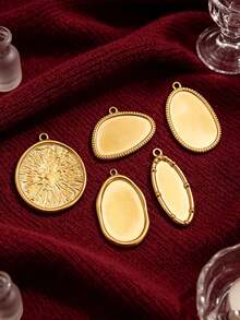 5pcs 18K Gold Plated Stainless Steel Irregular Blank Bezel Findings Oval Round Pendant Charm BraceletTrays For Handmade DIY Jewelry Craft - Pendant - View 5