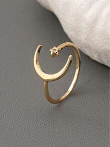1pc Adjustable Star & Moon Design Ring For Women - Gold - View 2