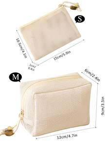 1/3pcs Large Capacity Macaron Color Mesh Makeup Bag, Fresh Style, Premium Quality, Beige Multifunctional Mesh Storage Bag; Portable Zipper Pouch/Travel Toiletry Bag, Suitable For Home Or Office, Also An Excellent Gift For Friends; Bohemian Style, Can Also Be Used As Swimming Beach Bag - Beige - View 13