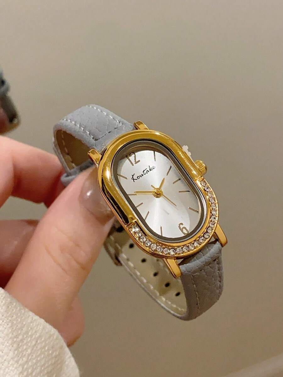 1件女款橢圓羅馬數字休閒優雅石英手錶，適合日常配戴 - 灰色 - 查看 1
