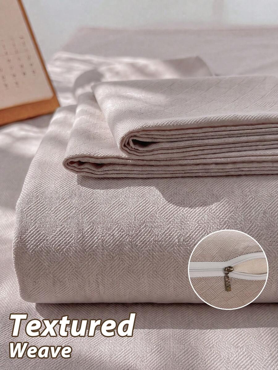 1pc Textured Woven Fitted Sheet, 6-Sided Zipper Mattress Protector, Country Style Woven Bed Cover, Coffee Brown Room Decor, Dust-Proof & Non-Slip, Skin-Friendly & Breathable, Suitable For Twin/Full/Queen/King Size Beds, All-Season Use, Machine Washable, Pillow And Duvet Cover Not Included