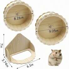 Natural Wood Silent Rotating Exercise Wheel, Suitable For Hamsters, Gerbils, Mice, Guinea Pigs And Small Hamsters, With Soft Landing Surface, Rounded Edges And Sturdy Base, Ideal For Small Pets - Multicolor - View 2