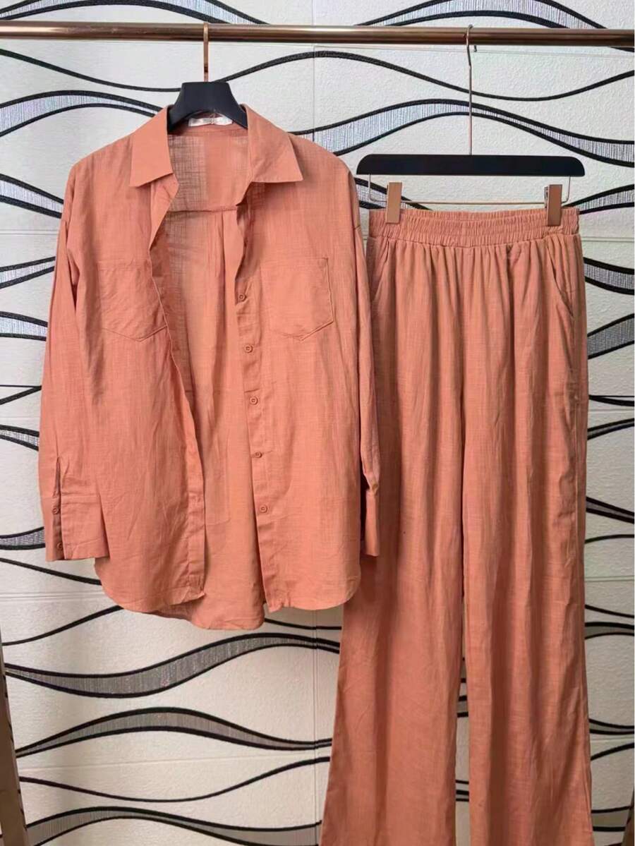 Women Two-Piece Outfits - Burnt Orange - View 1