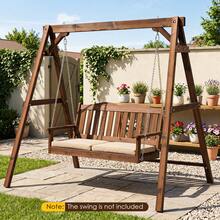 Heavy-Duty Carbonized Fir Wood Swing Frame With Reinforced Bars & 2 Hanging Rings - A - View 5