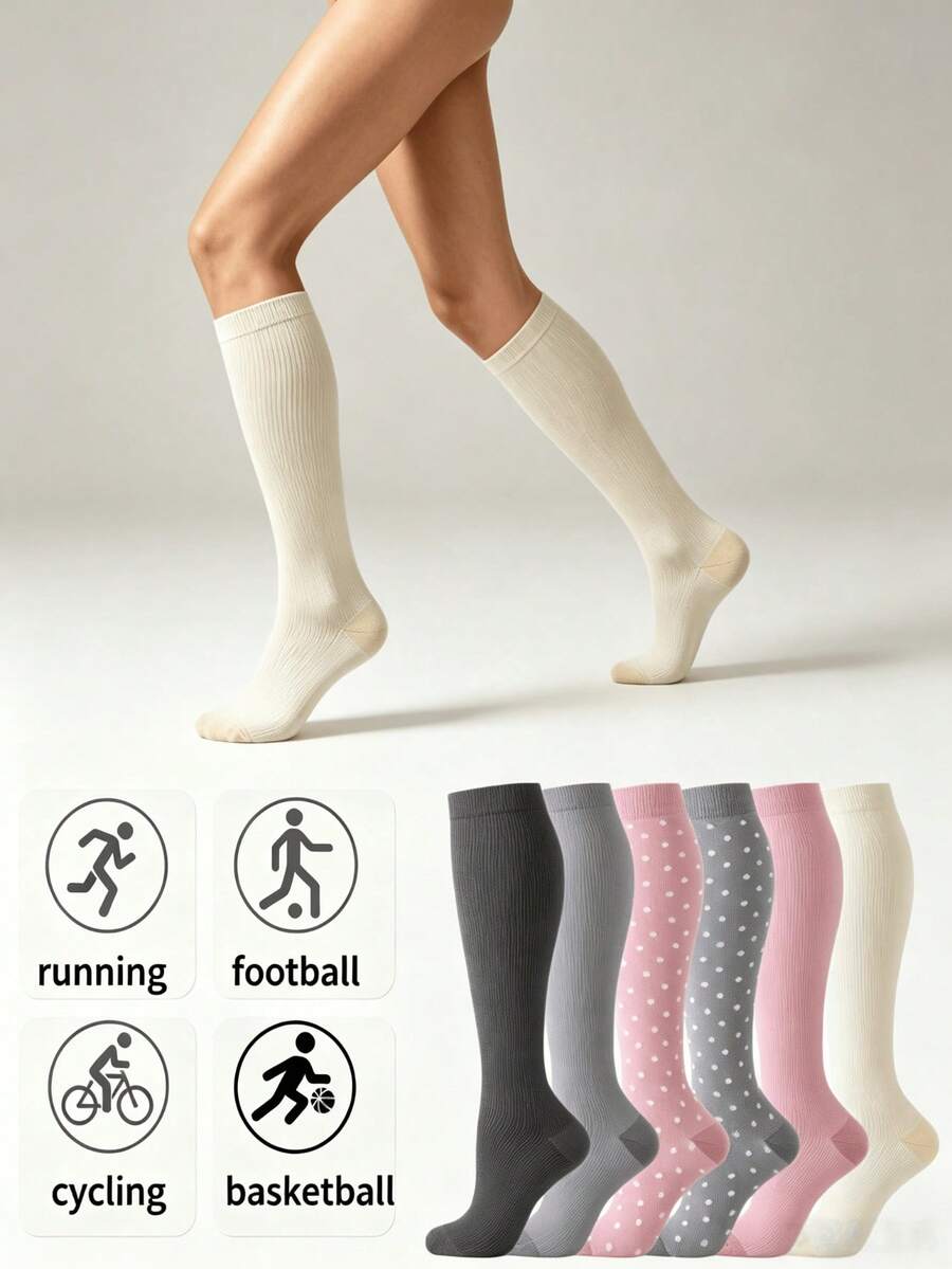 1/3/6-Pack Unisex Anti Fatigue Over Knee Compression Socks, 15-20mmHg Mild Compression Tight Sport, Multi Color For Running Cycling Yoga Hiking - Multicolor - View 1