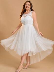 Women Plus Size Elegant Solid Color Patchwork Retro Mesh Wedding Dresses Bridal Event Bachelorette Bridal Shower Brunch Engagement Honeymoon Party - White - View 7