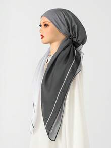 1PC Women's Gradient Frame Pattern Triangle Headscarf, Large Size Gradient Color Print Convenient Headscarf, Elastic Design Instant Headscarf Turban Scarves, Fashionable Versatile, Convenient Soft, Comfortable Breathable Prayer Headscarf Hijab, Suitable For Daily Wear, All Seasons - Greyish White - View 5