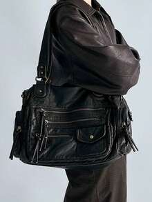 Women's Vintage Handbag Large Capacity Retro Shoulder Bag Multi-Pocket Tote Bag - Bronze - View 6