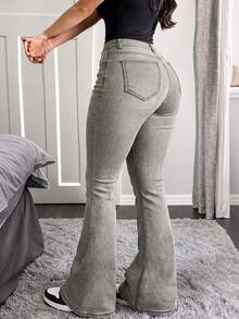 Plus Size Denim Straight Leg Jeans For Women, Medium Stretch Long Pants With Zipper Details, Perfect For Fall Women's Clothes - Light Grey - View 3