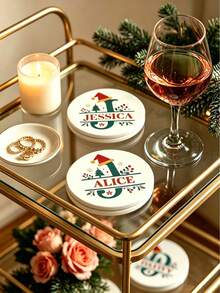 1pc Customized Personalized Christmas Letter-Shaped Ceramic Tray, Absorbent Drink Coaster, Customizable Name, Christmas Letter Design, Suitable For Beverages, Tea Cups And Coffee Cups, Home And Restaurant Decor, Essential Holiday Gift, Christmas Decoration, Fashion Design - Multicolor - View 8