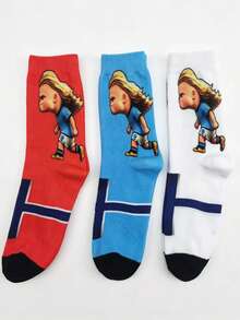 1 Pair Unisex Q-Version 360° Print Mid-Calf Socks, Football Fan Versatile Couple Socks, Q-Version Haaland Football Print Mid-Calf Socks - Multicolor - View 6