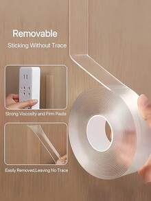 1pc Transparent Double-Sided Tape, Washable Double-Sided Adhesive, Suitable For Hotel Bathroom, Home Wall Hooks, Kitchen, Can Be Used As Shock-Resistant Double-Sided Tape For Desktop; Wall Hooks Leave No Traces And Easy To Remove - Multicolor - View 3