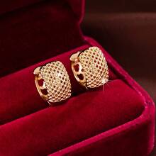 1對極簡幾何鏤空網格心形設計女款耳環休閒禮品款 - 彩色 - 查看 1