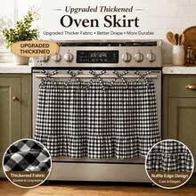 Farmhouse Handmade Oven Skirt Kitchen Curtain, Cortinas De Cocina, Rustic Decorative Appliance Cover, Tie-Top Heat-Resistant Design, Adds Charm, Hides Clutter, Suitable For Kitchen Home Decor - Black and White - View 1