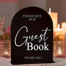 White Arched Acrylic Wedding Guest Sign-In Board And Base, Thickened Modern Calligraphy Style Arched Acrylic Desktop Sign, Suitable For Weddings And Events - View 4