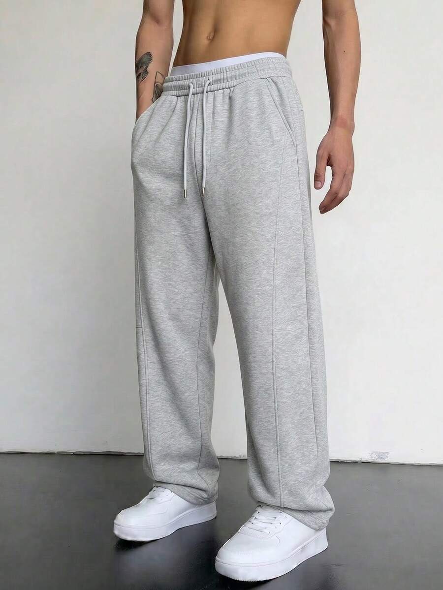 Men's Casual Sweatpants, Loose Straight-Leg Fit, Comfortable Drape, Suitable For Indoor And Outdoor Activities Sports - Light Grey - View 1