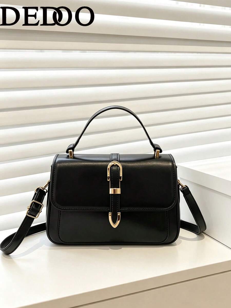 Dedoo Minimalist Flap Handbag, Metal Clasp Closure, With Top Handle And Adjustable Crossbody Strap, Rectangular Medium Size Daily Shoulder Bag, For Women