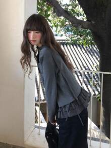 Plaid Camisole Knit Top Design 2 Pieces Set - Dark Grey - View 9
