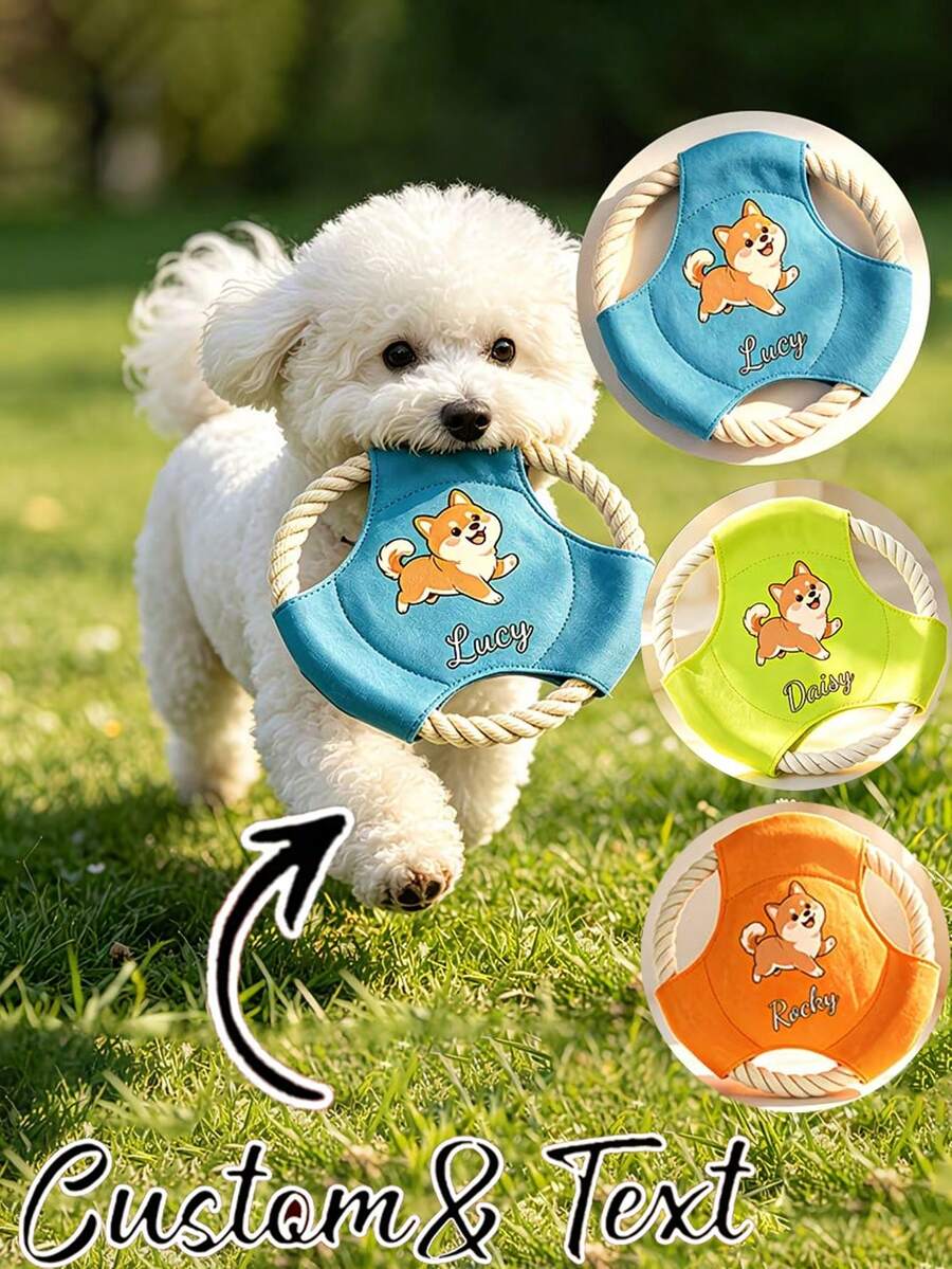 Customized Pet With Pet Name, Thick Material For Dog Teeth, Rope Handle For Tug-Of-War, Suitable For All Dogs And Cats, Outdoor Throwing Training, Chewing And Interactive Play, Practical Pet Toy Gift For Pet Owners On Birthdays And Holidays, Pet Dog Training Outdoor Sports Toy