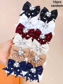 20/10pcs/Set Pearl Rhinestone Bow Hair Clips, Pearl Decorated Bow Hair Clips, Rhinestone Embellished, With Small Flower Inlay, Exquisite Sweet Hair Accessories, Multi-Color Matching - Suitable For Children And Girls, Suitable For Children's Daily, School, Vacation, Commute, Spring Outings, Photography, Etc. - Multicolor - View 14