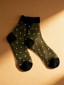 1/3/5/8 Pairs Mixed Color Women's Glass Fiber Mid-Calf Socks, Ultra-Thin Breathable Summer Glass Fiber Women's Socks, Crystal Glass Transparent Polka Dot Mid-Calf Socks - Multicolor - View 6