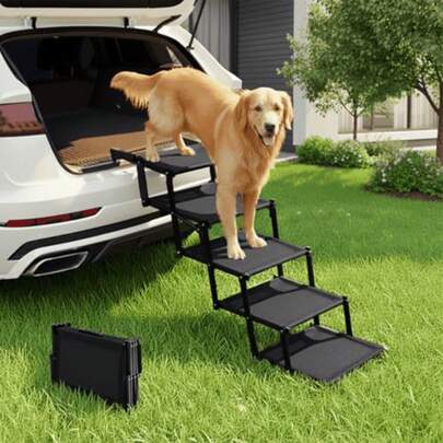 Foldable Dog Stairs For Large Dogs - Extra Wide Pet Ramp For Cars, SUV, Non-Slip Surface, Supports Up To 250 Lbs