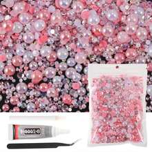 80g 溫柔粉色半圓珍珠水鑽手工DIY材料組，含B7000膠水、專用鑷子、點珠筆、混尺寸半圓珍珠與水鑽，適用於製作髮飾、裝飾收納盒、創意卡片、改造包包與配件、居家手工藝及裝飾各種物品 - 彩色 - 查看 6