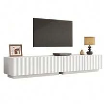 TV Cabinet, Modern TV Lowboard With Wave Front, Generous Storage Space, Push-To-Open – Minimalist TV Furniture For Living Room - 白色 - 查看 1