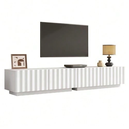 TV Cabinet, Modern TV Lowboard With Wave Front, Generous Storage Space, Push-To-Open – Minimalist TV Furniture For Living Room - 白色 - 查看 1