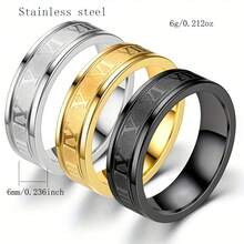 Vintage Roman Numeral Stainless Steel Couple Rings, 6mm Matte Engraved Clock Band, Silver, Black, Gold 3 Colors Waterproof Hypoallergenic Titanium Wedding Commitment Rings, Minimalist Punk Jewelry Gift For Men And Women Daily Wear - Multicolor - View 3