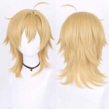 Gold Men Synthetic Short Straight Wigs With Bangs Blonde Anime Game Cosplay Fluffy Wig Heat Resistant For Daily Party - Gold - View 12