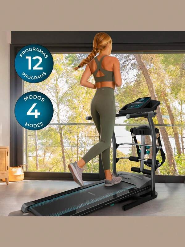 Cecotec DrumFit WayHome 1400 Treadmill: Foldable, 1500W, 12 Programs, Massage Belt, Dumbbells, Speed 1-14 Km/H, Running Surface 123x40 Cm, Advanced Cushioning