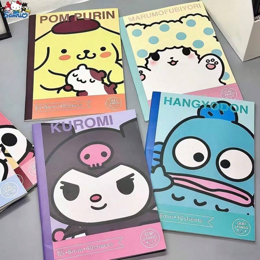 Cuaderno B5 de la serie SANRIO, Kitty, My Melody, Kuromi, Cinnamoroll, Pom Pom Purin, Pochacc, serie 8 de personajes clásicos, estilo aleatorio enviado, cuaderno de suministros de oficina diarios, escritura cómoda, encuadernación cosida no se cae fácilmente, registros de oficina, planificador, imprescindible para fans de SANRIO - Multicolor - Ver 1