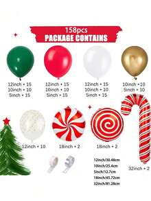 158 Piece Christmas Balloon Arch Set, Red Green White Gold Balloon Arch Set, Including Large Cane Candy Vortex Aluminum Foil Balloons, Christmas Party Decoration, Suitable For Christmas Parties - Christmas Balloon Set - View 2