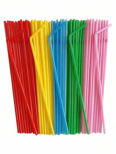 100pcs Reusable Colorful Plastic Straws, Beverage Straws, Suitable For Cocktails, Milkshakes, Juices, Hot Drinks, Creative Bendable Soy Milk Straws, Suitable For Various Drinks, Ideal For Daily Home Gatherings, Restaurant Dining, Mother's Day