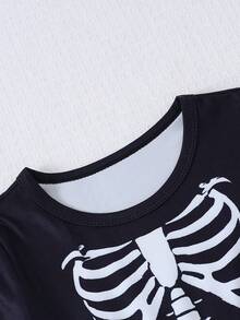 Halloween Mädchen lustiges Totenkopf Langarmkleid - Schwarz und Weiss - Übersicht 3