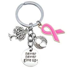 3pcs Antique Silver Tree Of Life, Wing, Heart, NEVER GIVE UP Letter Charm Keychain Accessories - Multicolor - View 2