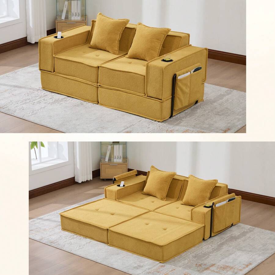Modern Sofa Bed Frame Beige 2 Seat - 黃色雙座 - 查看 1
