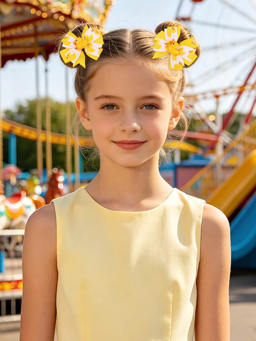 2pcs Cute Duck Bow Hair Clips For Girls Kids,Alligator Clips,Yellow Hair Bows,Gifts For Friends,Children's Hair Accessories For Daily Wear - Multicolor - View 1