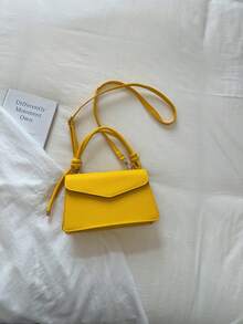 1 pieza Bolso de mano cuadrado pequeño de color amarillo sólido de PU para mujeres - Amarillo - Ver 2