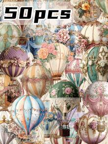 SCXXBSW 50pcs Vintage Hot-Air Balloon Stickers – Transparent PET Decorative Stickers For Tablets, Self-Adhesive, Suitable For Diaries, Accessories, Books And Other Irregularly Shaped Items. Perfect For Parties, Gifts, Rewards And Festive Presents. - A - View 10