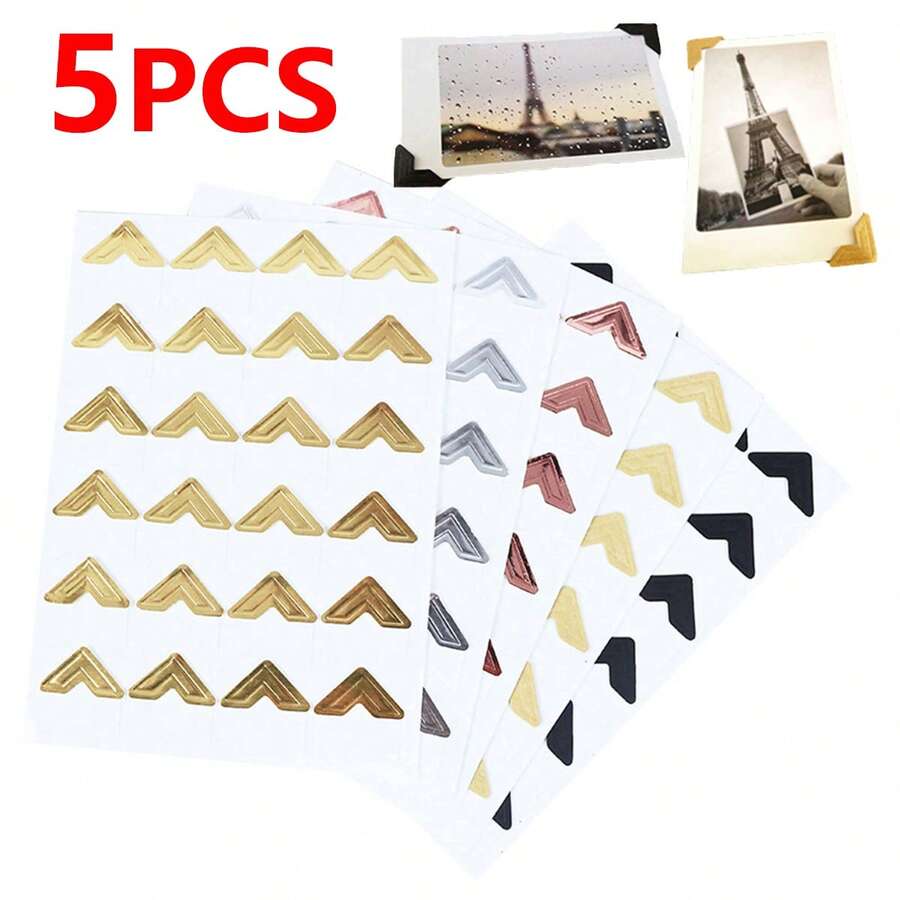 5 Sheets DIY Vintage Corner Kraft Paper Stickers For Photo Album Frame Decoration Scrapbooking Picture Protect Decor - Black - View 1